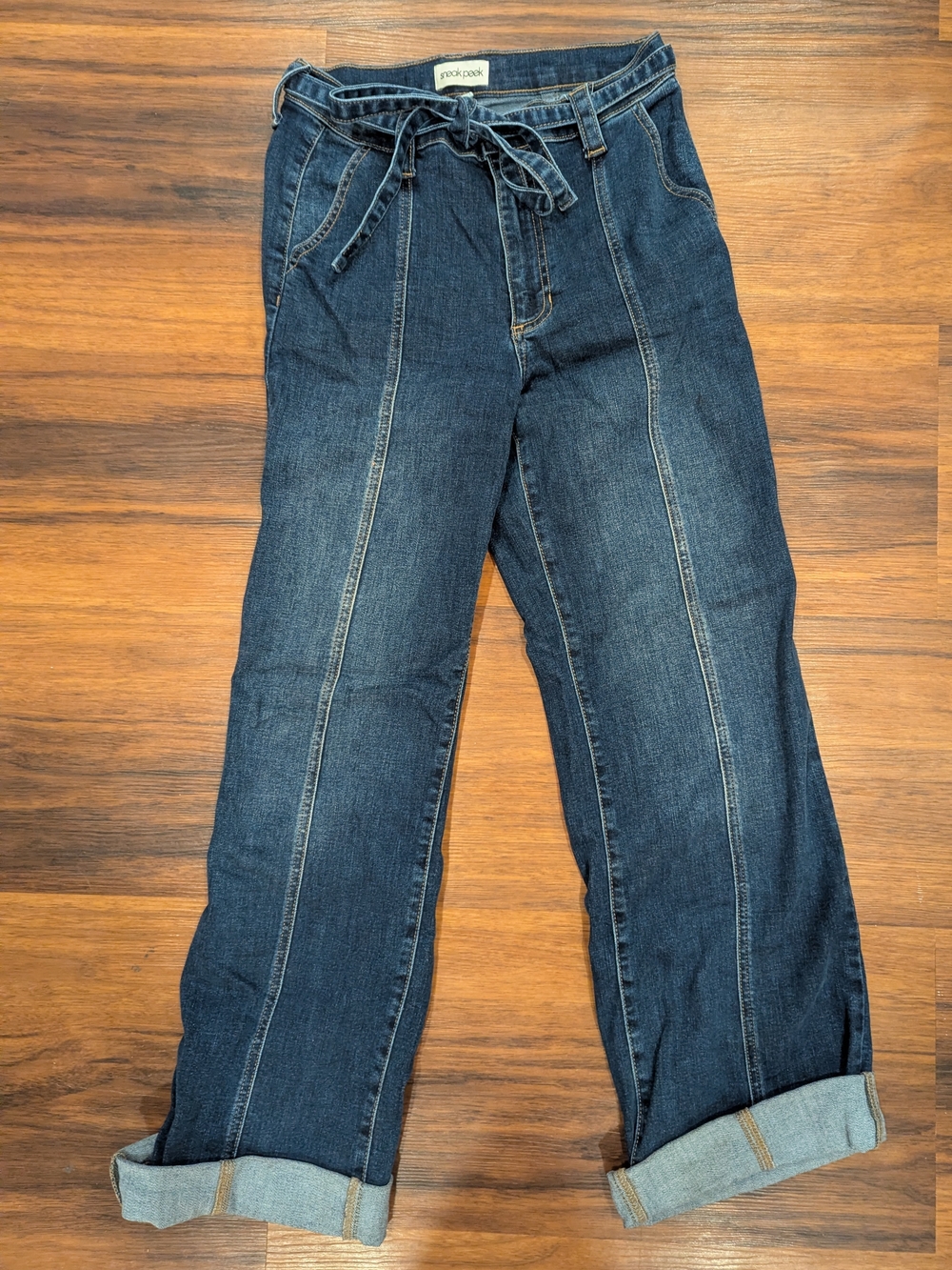 Sneak Peek Dark Wash Straight-Leg Jeans with Tie Waist
